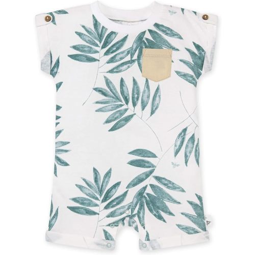 Burt's Bees Baby baby-boys Romper Jumpsuit, 100% Organic Cotton One-piece Short Sleeve Shortall, Long Sleeve Coverall - Newborn - Palm Vibes
