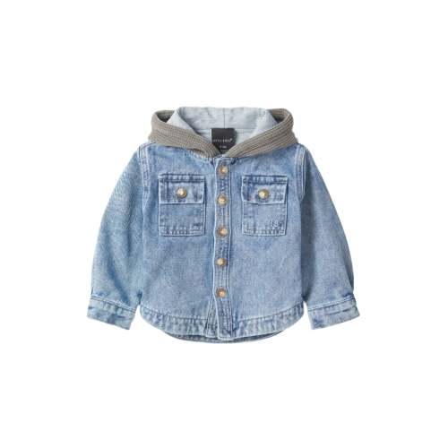 Hooded Denim Shacket - Light Wash