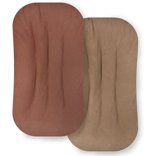 Ultra Soft Organic Muslin Baby Lounger Cover, Removable Loungers Slipcover Fit Newborn Baby Boys and Girls (Brown&Coffee)