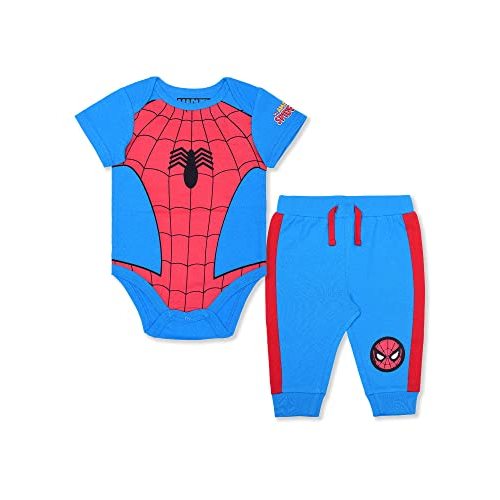 Marvel Avengers Boys’ Bodysuit and Jogger Set for Newborn and Infant –Blue/Navy/Red/Green/Black/Grey