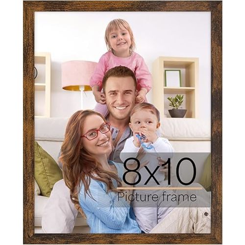 Giftgarden 8x10 Picture Frame Rustic Brown, 8 by 10 Thin Photo Frame for Wall Tabletop Display, Single