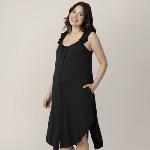 Ruffle Strap Labor & Delivery Gown | Black - Kindred Bravely