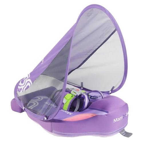 Mambobaby Baby Float with Canopy & Tail Non-Inflatable Baby Swim Float Upgrade Soft Infant Pool Float Sun Protection Newborn Pool Float 3-24 Months Skin-Friendly Material for Toddler Boys Girls