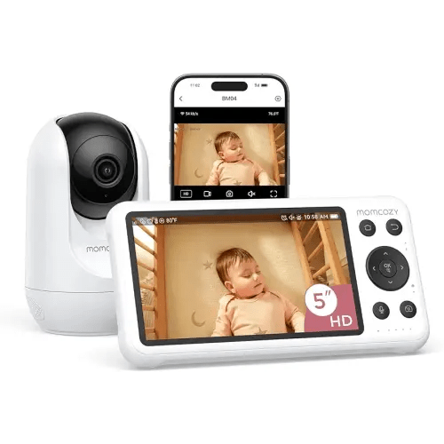 Momcozy Smart WiFi Baby Monitor with Camera and Audio, 5" 1080P Screen with Wall Mount, Motion & Cry Detection, Safe Fence, Clear Night Vision, 5000mAh Battery, 2-Way Talk, Photo & Video Recording