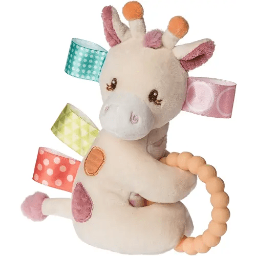 Mary Meyer Taggies Soft Baby Rattle with Teether Ring and Sensory Tags, 6-Inches, Tilly Giraffe