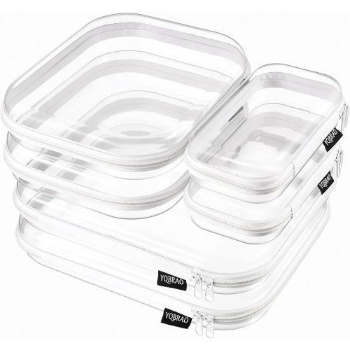 6 Pack Clear Hard Shell Zipper Case, 1.2mm Heavy Duty Crush-Proof Diaper Bag Organizer Pouches, TSA Approved Travel Makeup Bag for Toiletries & Electronics, (2L, 2M, 2S) Multi-Size Storage Set