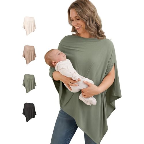 Konssy Nursing Cover for Breastfeeding, 360° Full Privacy Breathable Breastfeeding Cover, Multi-use Carseat Canopy(Army Green)