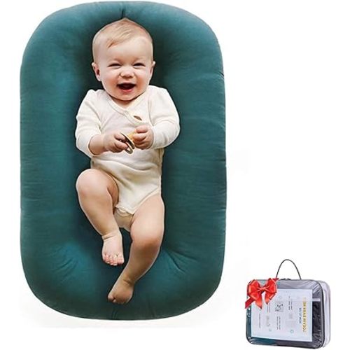 Baby Lounger for Newborn 0-24 Months, Soft Portable Infant Nest & Play Mat & Diaper Changing Pad for Home,Travel & Floor Time, Newborn Babies Essentials Gifts(Peacock Green)