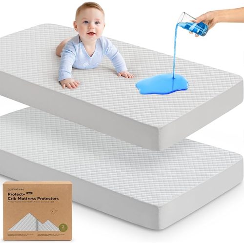 KeaBabies 2-Pack Waterproof Crib Mattress Protector Cover (Pearl Gray)