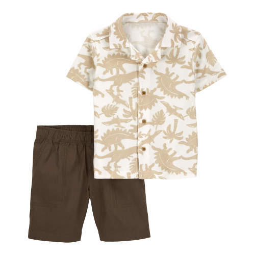 Baby 2-Piece Dinosaur Button-Front Shirt & Short Set - Style,Brown
