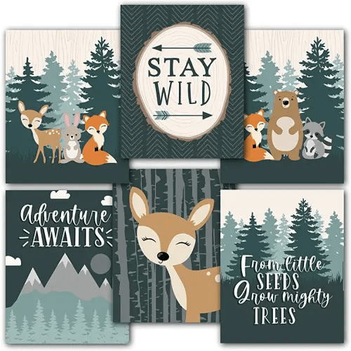 Hadley Designs 6 Reversible 8x10 Woodland Nursery Decor For Boys Prints, Baby Boy Nursery Decor, Woodland Wall Decor Baby Shower Decorations, Woodland Creatures Nursery Wall Art Decor