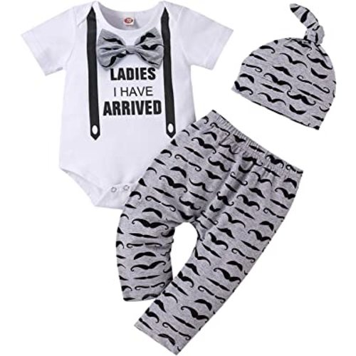 Baby Boy Clothes Stuff Infant Summer 3 Piece Outfits Newborn Cute Letter Printed Romper Short Sleeve + Pants + Hat
