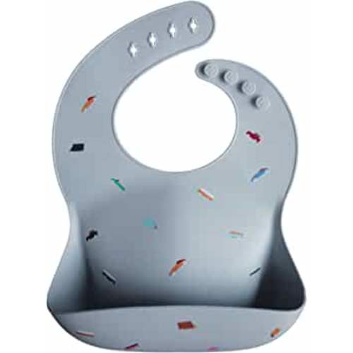 mushie Silicone Baby Bib | Adjustable Fit Waterproof Bibs (Retro Cars)