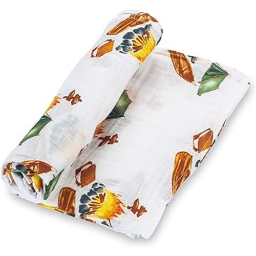 Swaddle Blanket | 100% Muslin Cotton | Newborn and Baby Nursery Essentials for Boys, Registry | Camp Theme Print