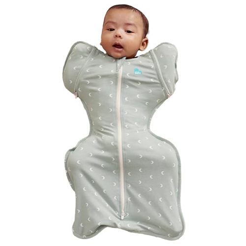 Love to Dream Swaddle Up Transition Bag Original, Arms Up Position, Light and Ultra Breathable Cotton - Sleep Bag - 1.0 TOG - (20-24°C) Ideal for Moderate Temps (Moon Olive, Medium, 6–8.5kg)