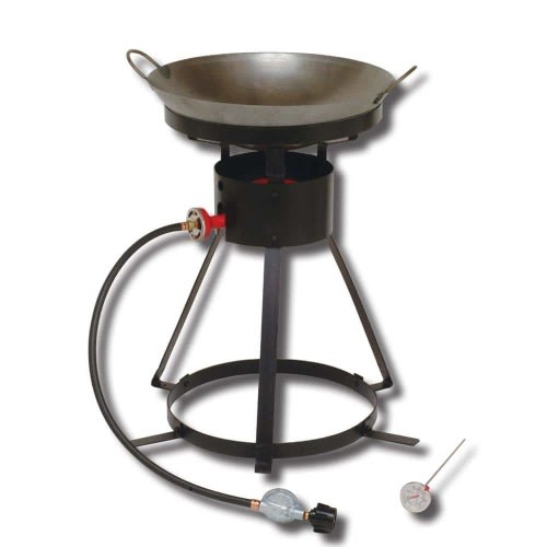 54,000 BTU Bolt Together Portable Propane Gas Outdoor Cooker with Special Recessed Wok Ring and 18 in. Steel Wok
