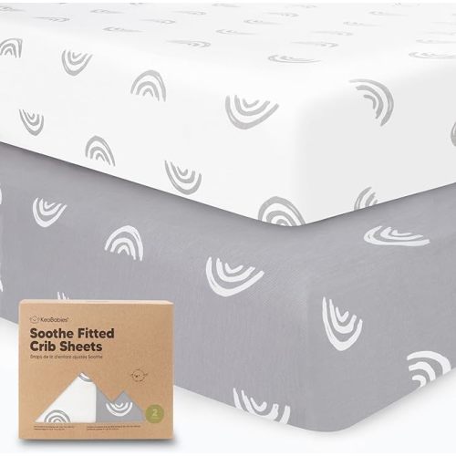 KeaBabies 2-Pack Organic Crib Sheets for Boys, Girls, Jersey Fitted Crib Sheet, Baby Crib Sheets Neutral, Cotton Breathable Crib Sheet, Cute Printed Crib Mattress Sheet, Baby Mattress Sheets (Rainbow)