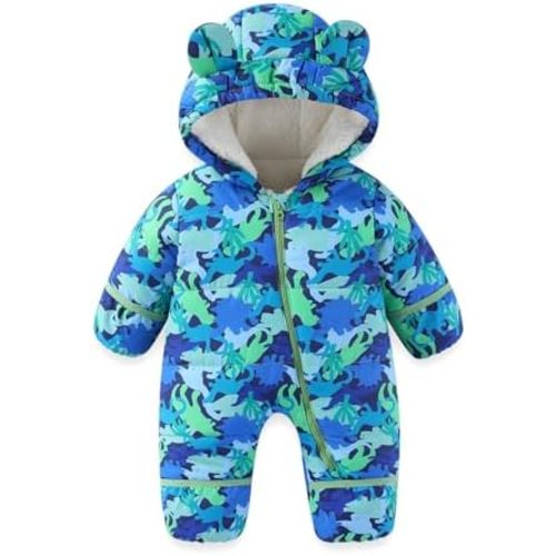 JiAmy Baby Winter Hooded Romper,Cartoon Zipper Footie Snowsuit Jumpsuit Outfits,Winter Coat Toddler Clothes