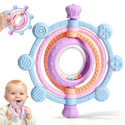Baby Teething Ring Toys 3-6 6-12 Months, Silicone Teether Rattle Toys | BPA Free, Baby Chew Toys for Sucking Needs & Teething Relief, Shower Gifts for Newborns Infants