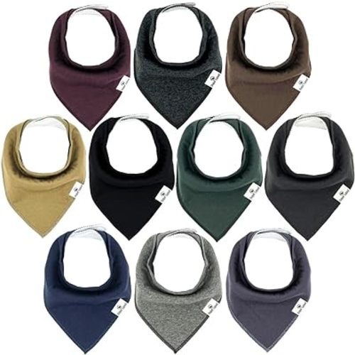 DiaperSquad's 10-Pack Baby Bibs for Drooling and Teething, Bibs for Boys, Baby Girl - Solid Cotton Baby Drool Bibs - Deep Darks