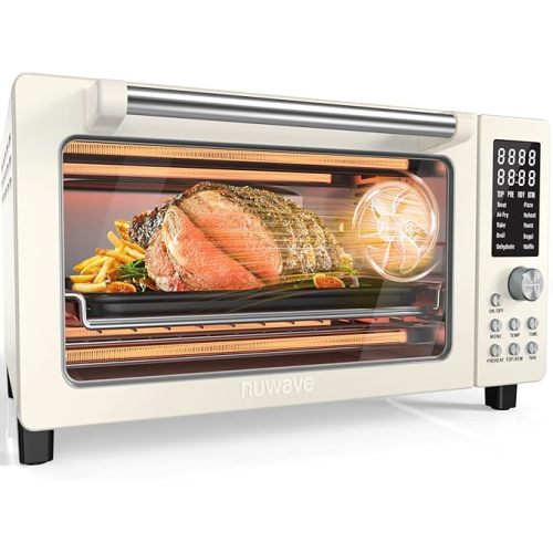 Nuwave Bravo Pro Smart Air Fryer Toaster Oven Combo 21QT Vanilla Cream, Airfryer Convection Oven Countertop, 10-in-1 Functions, Quicker & Even Crisp Technology, 1800W, 50-450°F, PFAS-Free