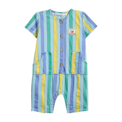 Multicolor Stripes Denim Romper, 9M