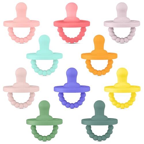 Ryan & Rose Cutie PAT Pacifier Teether 10 Pack Assorted Colors (Collins (Girl), Flat)