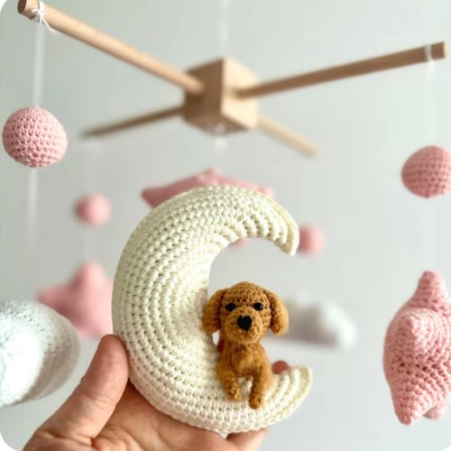 MY DOLLFY Pet Moon Pink | Custom Crochet Pet Nursery Baby Mobile – My Dollfy