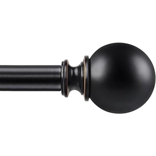 KAMANINA Curtain Rods for Windows 48 to 84 Inches, Black Curtain Rod 32 to 86 Inches (2.6-7.1ft), 7/8 Inch Decorative Drapery Rod with Round Finials