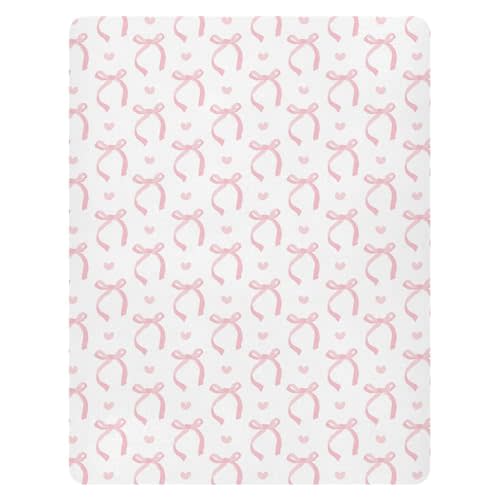 Pfrewn Crib Sheets for Boys Girls Aesthetic Pink Ribbon Bow Fitted Crib Sheet Fits Standard Crib Mattress Pads Stretch Soft Toddler Baby Sheet,52x28IN