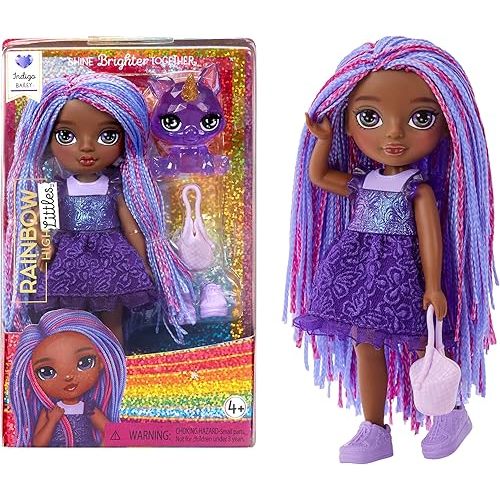 Rainbow High Littles – Indigo Bailey, Purple 5.5" Posable Small Doll with Purse, Magical Pet Fox, Girls Toy Gift, Kids Ages 4-12 Years