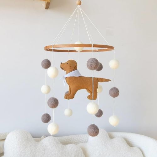 Baby Crib Mobile for Boys Girls Dog Mobile Baby Mobile for Crib Mobile for Bassinet with Felt Ball