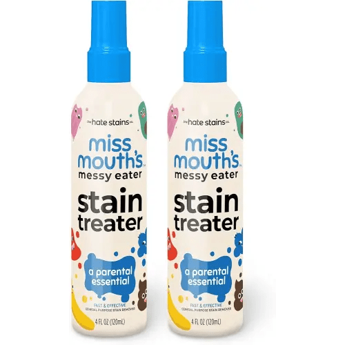 Miss Mouth's Messy Eater Stain Treater Spray - 4oz 2 Pack Stain Remover - Newborn & Baby Essentials - No Dry Cleaning Food, Grease, Coffee Off Laundry, Underwear, Fabric