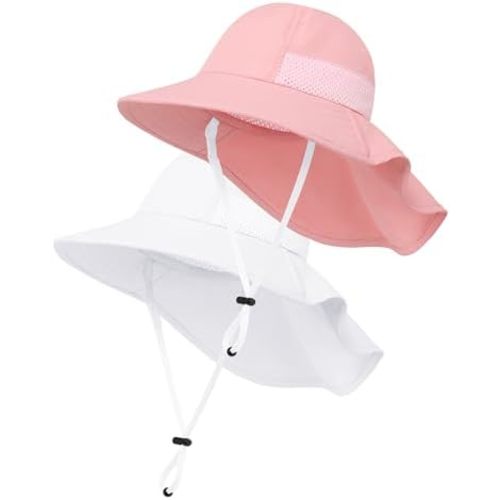 Cooraby 2 Pack Baby Sun Hat for Boys Girls Kids UPF 50+ Summer Adjustable Beach Hats with Bucket Wide Brim for Toddlers