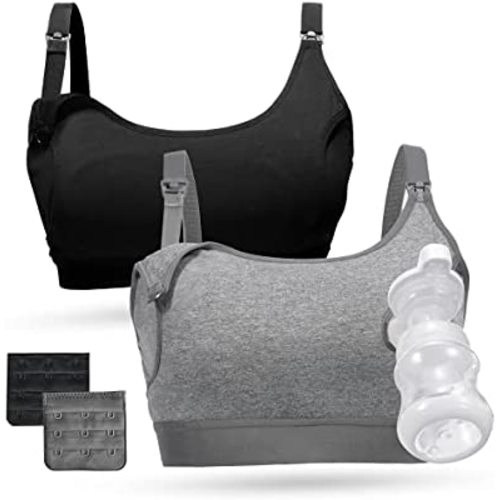 Momcozy Pumping Bra, Pumping Bra Hands Free 2 Pack Comfortable All Day Wear Pumping and Nursing Bra in One Holding Breast Pump for Spectra, Lansinoh, Medela