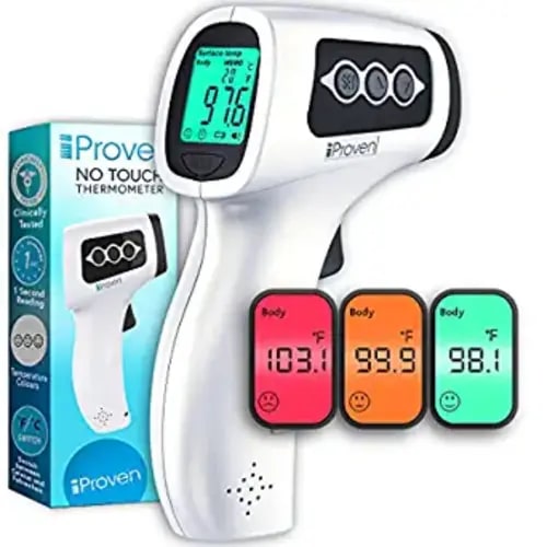 No Touch Infrared Thermometer, Health Care Temporal Forehead Temp Gun, Digital Medical iProven Non Contact Thermometer, Ideal for Adults and Kids, Measures Fever in Safe Distance (2-6 Inch) - Black
