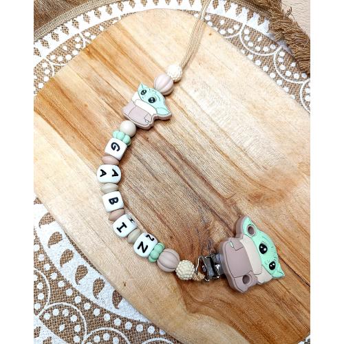personalized silicone pacifier clip baby YODA - Yoda silicone pacifier clip - personalized gift for baby - French creations first name