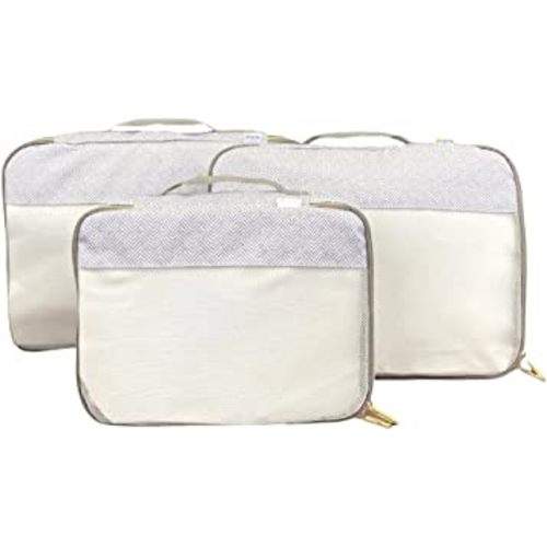 Itzy Ritzy Packing Cubes – Set of 3 Large Packing Cubes or Travel Organizers; Taupe - Large Set