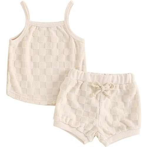 Toddler Baby Girl Summer Clothes Ribbed Sleeveless Button Front Cami Tops and Shorts Infant Outfits Set