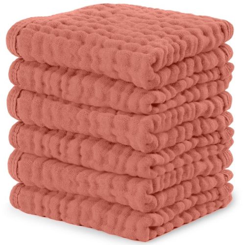 Comfy Cubs Muslin Baby Washcloths 6 Pack - Soft Large 10"x10" 6-Layer Absorbent Cotton - Dusty Rose