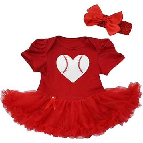 Petitebella Baseball Heart Baby Dress Nb-18m
