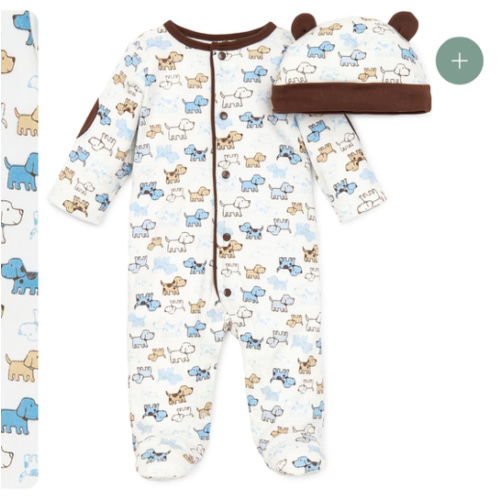 Cute Puppies Footed One-Piece And Hat