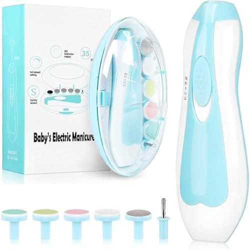 Baby Nail Trimmer Electric, Baby Nail Clippers, Baby Grooming Kit Manicure Set, Nail File Baby Essentials Must Haves (Blue 6 in 1)