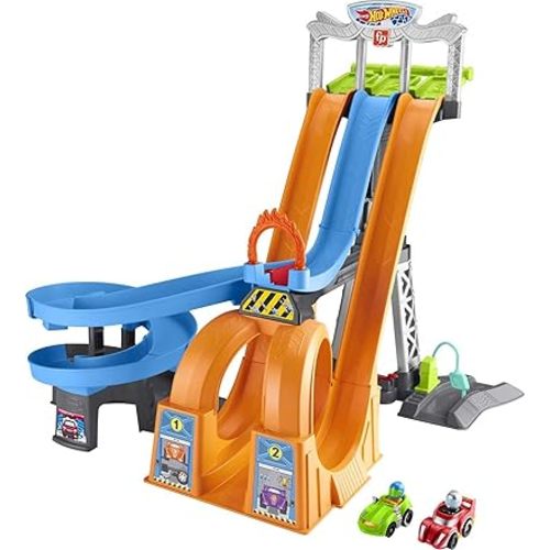 Fisher-Price Little People Toddler Toy Hot Wheels Racing Loops Tower Race Track with Stunt Ramp & Sounds for Pretend Play Ages 18+ Months (Amazon Exclusive)