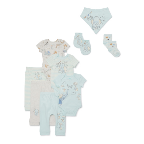 Disney Baby Wishes + Dreams Layette Dumbo Shower Gift Set, 9-Piece, Sizes NB-12M