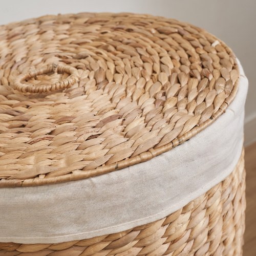 Ludmilla Round Tall Water Hyacinth Woven Wicker Laundry Hamper with Lid 15" x 15" x 20" - Natural Brown - 15" x 15" x 20"