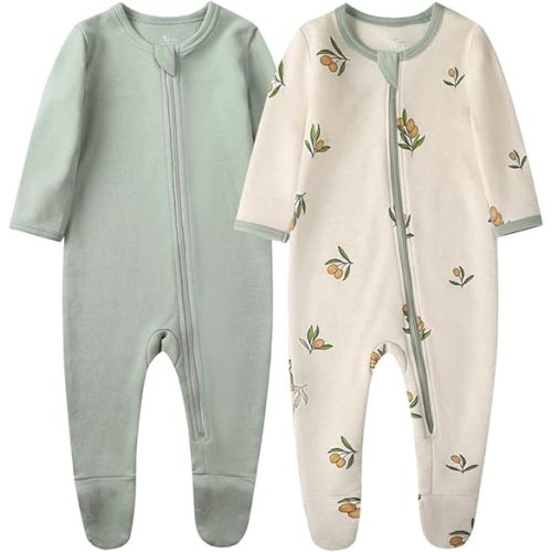 O2 BABY Baby Boys Girls Organic Cotton Zip-Front Sleeper Pajamas, Footed Sleep 'n Play