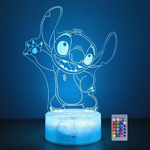 Hoofun 3D Illusion Stitch Night Light: Stitch Gifts, Stitch Light with Remote Control 16-Color, Stitch Stuff, Stitch Birthday Decorations Holidays Christmas Night Light Gifts for Girls Boys Adults