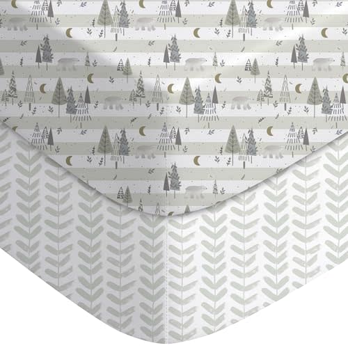 Yoofoss Baby Crib Sheets for Boys Girls, Fitted Crib Sheet 2 Pack for Standard Crib and Toddler Mattress, Super Soft Microfiber Baby Sheet 28x52x8in Forest Bear