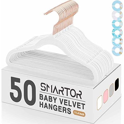Premium Baby Hangers for Closet, 100% Safe Velvet Hangers 50 Pack, Durable 11.8" Baby Clothes Hangers for Nursery, Non-Slip Toddler Hangers Infant Hangers, Sturdy Kids Hangers for Childrens - White